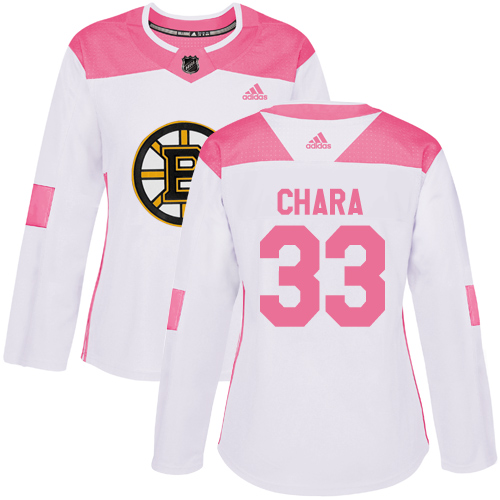 Adidas Bruins #33 Zdeno Chara White/Pink Authentic Fashion Women's Stitched NHL Jersey - Click Image to Close